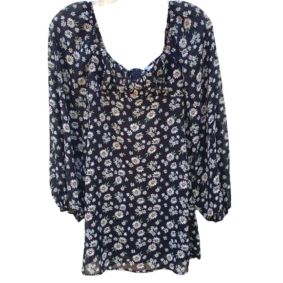 Princess Polly Womens Size 0 Delaney floral black mini dress balloon sleeves - Picture 3 of 11